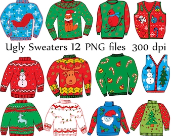 Ugly Sweater ClipArt: "CHRISTMAS CLIPART" Holiday Clipart Doodle clipart ugly sweaters DIY Printable Christmas Jumper Christmas cards