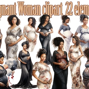 Clipart de mulher grávida, clipart de gravidez, clipart de mulher negra, clipart de maternidade, menina negra grávida, ilustrações de gravidez, Afor American PNG