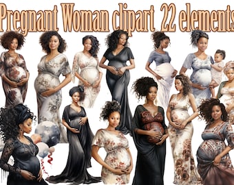 Clipart de femme enceinte, clipart de grossesse, Clipart de femme noire, clipart de maternité, fille noire enceinte, Illustrations de grossesse, Afor American PNG
