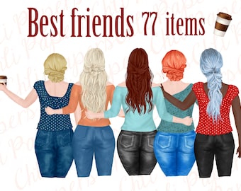 Best Friends Clipart,Jeans and legs,Plus size girls,Bridesmaid clipart,Denim clipart,Girls clipart,Blouses clipart,BFF clipart,Soul sisters