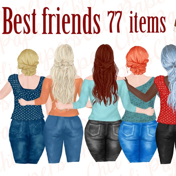 Best Friends Clipart,Jeans and legs,Plus size girls,Bridesmaid clipart,Denim clipart,Girls clipart,Blouses clipart,BFF clipart,Soul sisters