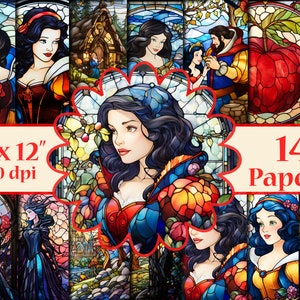 Schneewittchen digitale Papiere,Buntglas digitale Papiere,Buntglas digitale Hintergründe,Märchenpapiere,Schneewittchen bedruckbar,Prinzessin Jpg