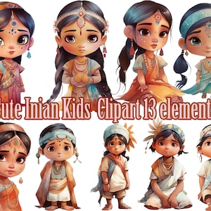 Inde clipart, clipart enfants indiens, enfants mignons Png, fille indienne png, garçon indien Png, vêtements ethniques Png, png de sublimation, clipart indien, enfants
