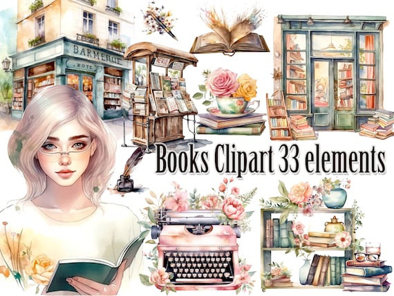 Bookworm Reading  Clipart,Watercolor books clipart,Books Bundle PNG,Library Room clipart,Book Lover gift,Book Reading png,Cozy Reading Nook