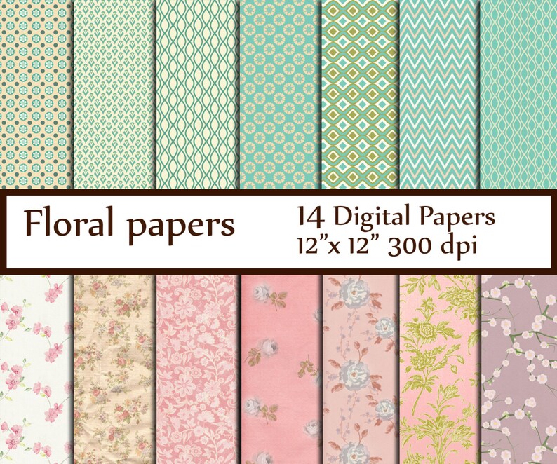 FLORAL PAPER Floral Decoupage paper Floral Backgrounds Wedding Paper Flowers Paper Pack instant download Floral digital paper