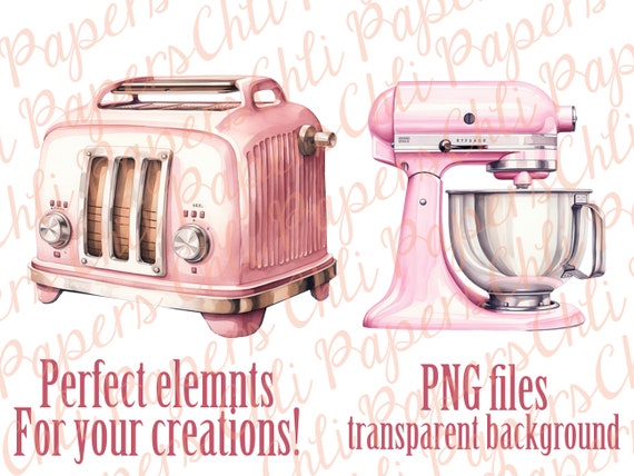 Retro Kitchen Appliance Clipart,retro Pink Clipart,household  Objects,watercolor Clipart, Vintage Kitchen Png,kitchen Stickers,retro  Fridge 