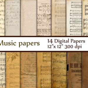 Antique Music Digital Papers: &quot;MUSIC PAPERS&quot; Music sheet Vintage Paper Music Backgrounds Rustic Antique Music Sheets Decoupage papers