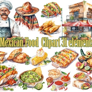Watercolor Mexican Food Clipart,Mexican Clipart,Mexican Fiesta,Taco Clipart,Burritos Png,Tamales Png,Guacamole Png, Elotes png,Cinco De Mayo