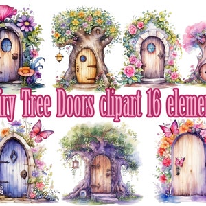 Fairy Door Clipart, Fairy house clip art,Magical tree door,Forest Fairy Doors,Enchanted hidden door,Fantasy magic door,Watercolor Fairy Png