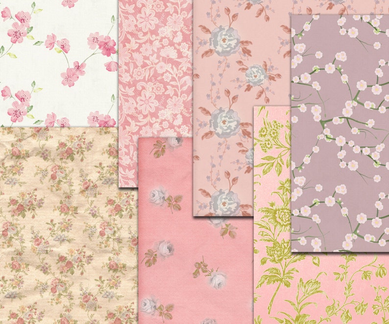 FLORAL PAPER Floral Decoupage paper Floral Backgrounds Wedding Paper Flowers Paper Pack instant download Floral digital paper