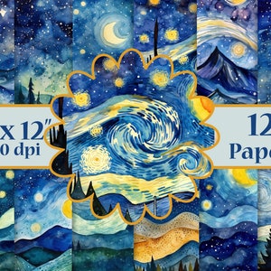Van Gogh Galaxy Star Digital Paper,Night Sky papers,Impressionistische papers,Star Digital Paper,Sky papers,Star Digital Paper,Aquarel papers