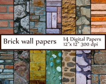 Brick Digital Paper: "Brick Textures" Brick Wall Backdrops  Rustic Brick paper Brick Photo Backgrounds Brick Paper Invitation Backgrounds