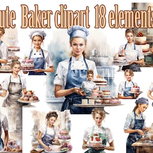 Bäckerei Clipart, Bäcker Mädchen Png, Bäcker Clipart, Konditor Clipart, Kuchen Dessert Clipart, Koch Beruf Png, süße Bäcker Mädchen, Aquarell Png