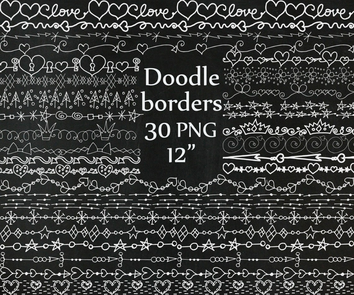 Chalk Border Clipart chalk DOODLE Borders Hart Etsy
