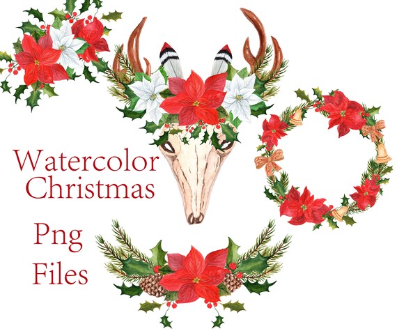 christmas wreaths clipart christmas clip art etsy watercolor christmas card