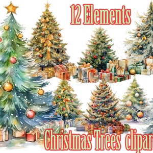 Watercolor Christmas tree Clipart,Holiday Clipart,Christmas Tree PNG,Christmas clipart,Tree decoration png,Christmas graphics,Christmas card