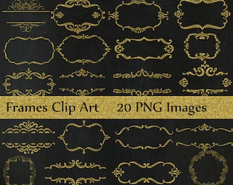 Gouden frame clipart: "FRAME CLIP ART" Vintage bruiloft frames frames nodigt van Diy elementen bruiloft bruiloft uitnodiging clipart glinsterende clip art
