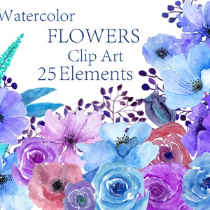 Watercolor blue flowers clipart floral clipart Wedding clipart Wedding flowers Greeting card Wedding invitations Watercolour flowers