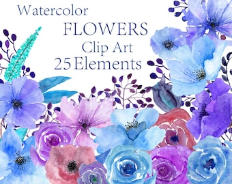 Watercolor blue flowers clipart floral clipart Wedding clipart Wedding flowers Greeting card Wedding invitations Watercolour flowers