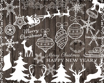 Chalkboard Christmas Clipart: "CHRISTMAS CLIP ART"  Snowflake clipart Christmas deer Merry Christmas clipart new year clipart christmas tree