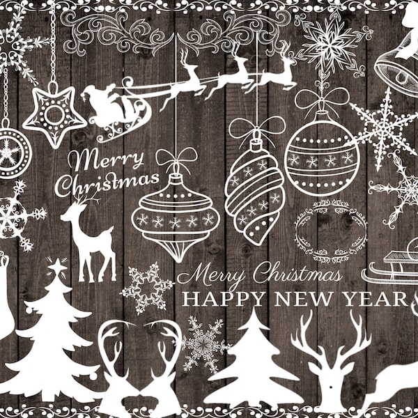 Chalkboard Christmas Clipart: "CHRISTMAS CLIP ART"  Snowflake clipart Christmas deer Merry Christmas clipart new year clipart christmas tree