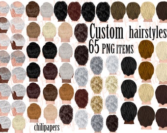 Peinados personalizados Clipart,Clipart de pelo,Clipart de pelo de hombre,Peinados grises,Peinados de niños,Cliparte de cabeza calva, Pelo corto,Peinados de hombre viejo