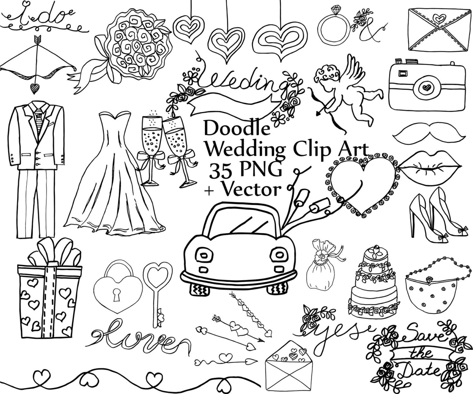 Doodle Wedding Clipart wedding CLIP Art Wedding Etsy UK