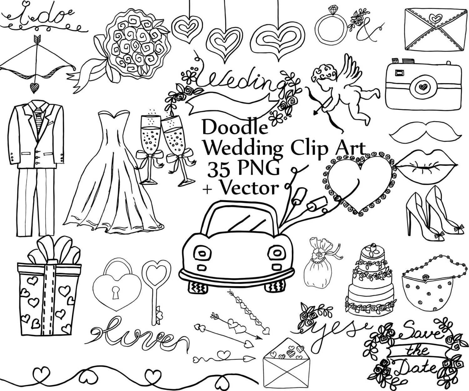 Doodle Wedding Clipart: wedding CLIP Art Wedding - Etsy