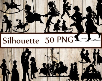 Vintage Silhouettes Clipart: "SILHOUETTES CLIP ART" Couple Silhouettes Children silhouettes Wedding silhouettes  Party Silhouettes Clip Art