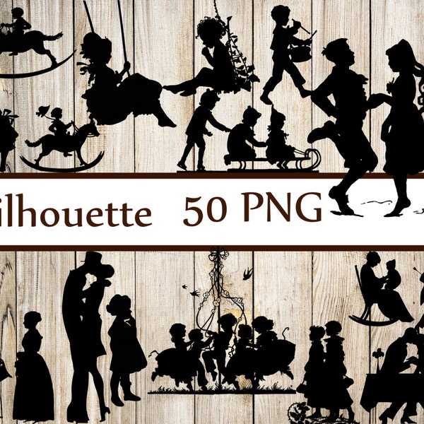 Vintage Silhouettes Clipart: "SILHOUETTES CLIP ART" Couple Silhouettes Children silhouettes Wedding silhouettes  Party Silhouettes Clip Art