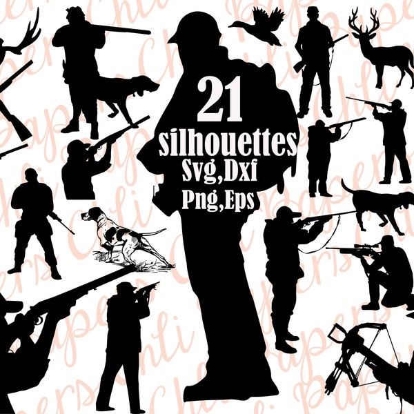 Chasse Silhouettes Svg : « Chasse CLIPART » Hunter Svg, chasseur de coupe des fichiers, chasseur de vecteur, Silhouettes de personnes, fichiers Hunter Dxf, Hunter cricut, camée