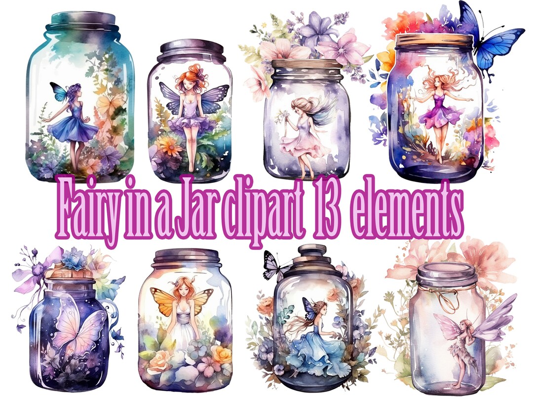 Watercolor Fairy in a Jar Clipart,watercolor Mason Jar,magical ...