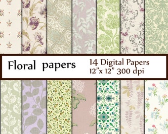 Digitale Papier: "Papier" Floral Decoupage Papier Blumen Hintergründe Hochzeit Papier Blumen Paper Pack sofort-Download