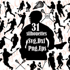 Lacrosse Silhouettes Svg: &quot;LACROSSE CLIPART&quot; Lacrosse Svg,Sport Silhouette,Lacrosse Cut Files,Lacrosse Dxf,Files for Cricut,Silhouette Cameo