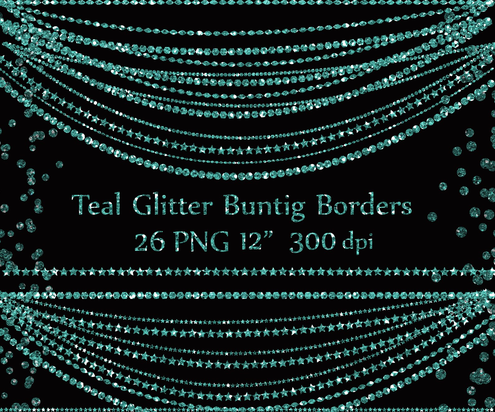 Teal Glitter Borders bunting Clipart Photo Etsy
