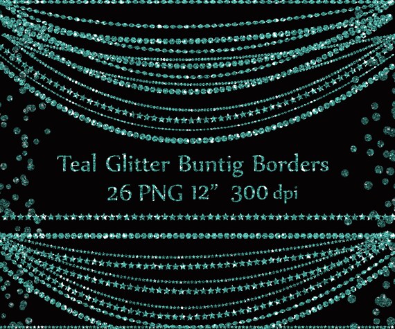 Teal Glitter Borders Bunting Clipart Photo Etsy