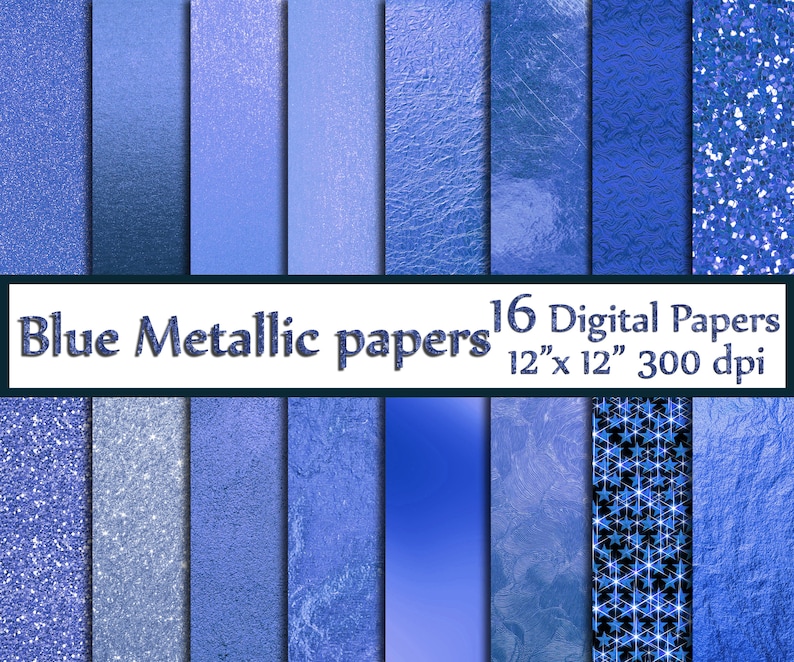 Blue Metallic digital papers BLUE GLITTER PAPERS Etsy