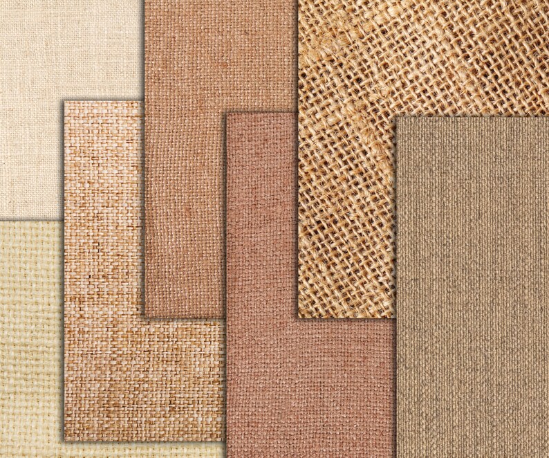 May include: A close-up of various woven fabric textures in shades of brown, beige, and cream. The fabrics have different weaves and patterns, creating a visual contrast.