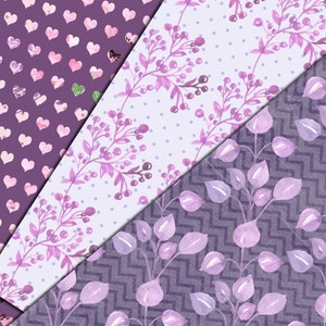 Floral digital paper pack: FLORAL PAPERS Floral background Decoupage paper Pink digital papers Purple papers Wedding background Watercolor image 3