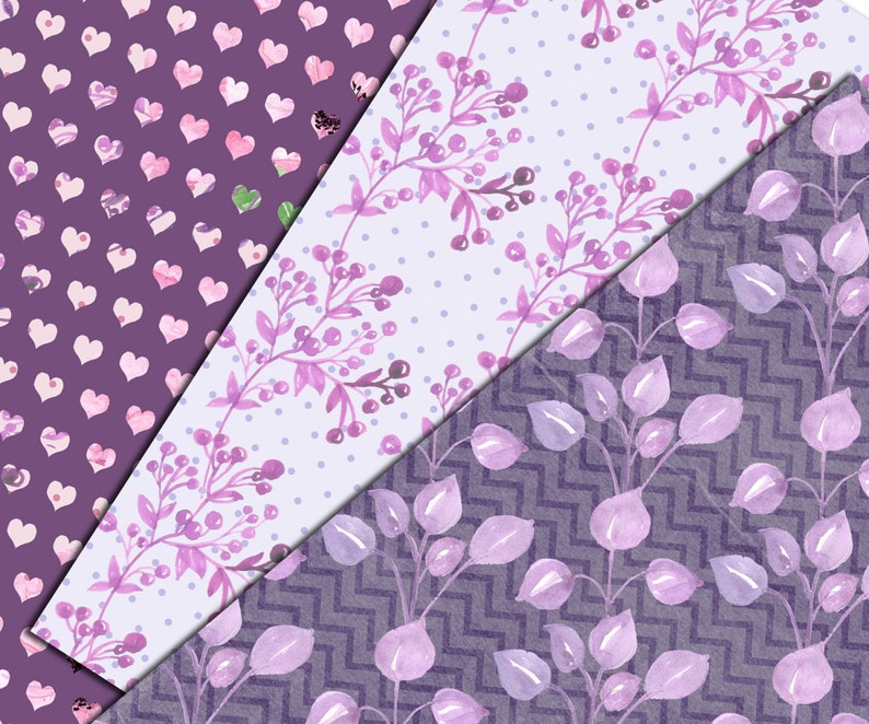 Floral digital paper pack: FLORAL PAPERS Floral background Decoupage paper Pink digital papers Purple papers Wedding background Watercolor image 3