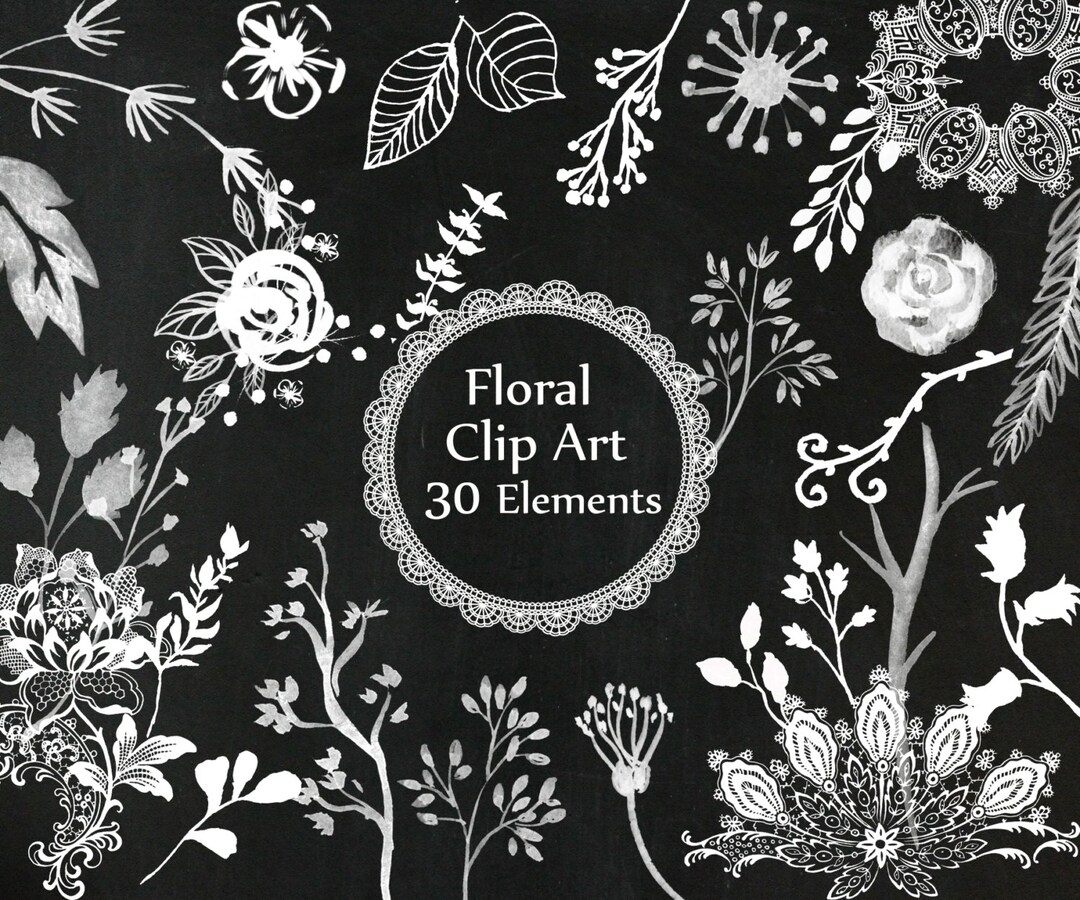 Chalkboard Floral Clipart chalkboard CLIP Art Etsy