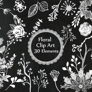 Schoolbord Floral clipart: "SCHOOLBORD CLIP ART" Wedding clip art bruiloft bloem clipart witte bloemen hand getekende illustraties diy elementen