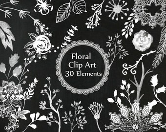 Chalkboard Floral clipart: "CHALKBOARD CLIP ART" Wedding clip art wedding flower clipart white flowers hand drawn clip art diy elements