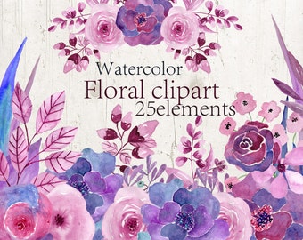 Clipart fleurs aquarelle fleur clipart mariage clipart Invitation clipart clipart aquarelle peinte à la main fleurs fleurs violet rose