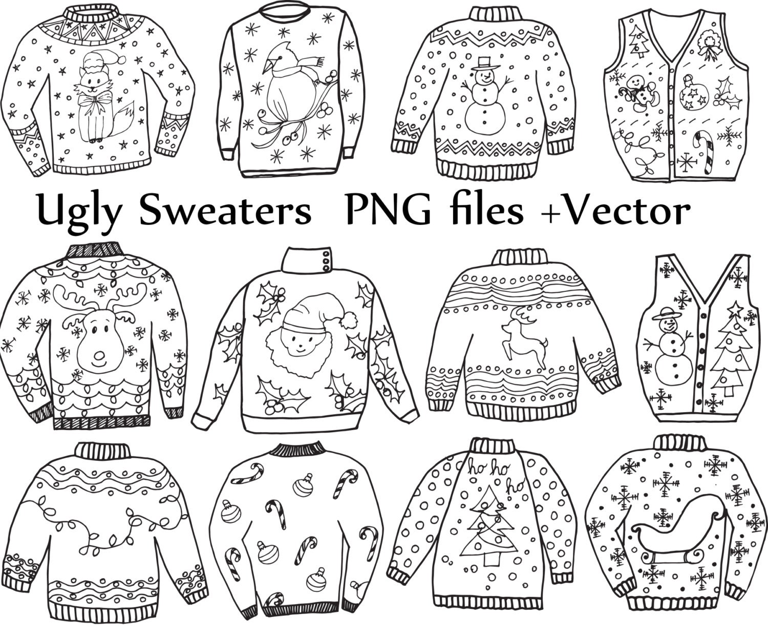 Ugly Sweater ClipArt: CHRISTMAS CLIPART Holiday Clipart Doodle Clipart ...