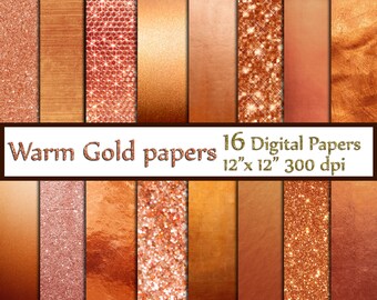 May include: 16 digital papers in warm gold tones. Each paper is 12 inches by 12 inches and 300 dpi.
