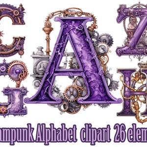 Steampunk Alphabet clipart, lettres Steampunk, Steampunk police Png, clipart aquarelle, alphabet aquarelle, Steampunk Png, png de polices téléchargeables