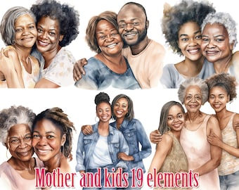 Mothers Day clipart,Older people clipart,Mother and kids,Black mom life png,African American parents,Mom and Baby Png Black family clipart,