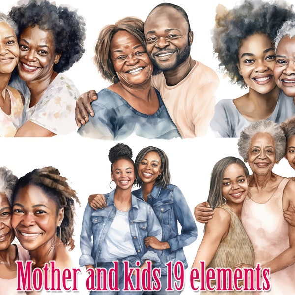 Clipart fête des mères, personnes âgées clipart, mère et enfants, maman noire vie png, parents afro-américains, maman et bébé Png noir famille clipart,