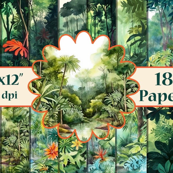 Jungle Digital Papers,Rainforest Digital Paper,Tropical digital paper,Watercolor Jungle Jpg, Jungle Leaves papers,emerald jungle papers